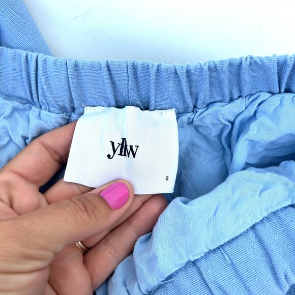 Yellow The Label Yllw Set Wide Leg Pants Crop Blue Vacation Co-Ord Medium Small - Picture 11 of 14